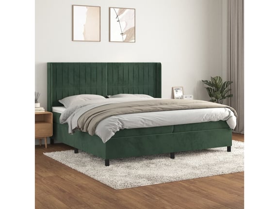 VIDAXL Box spring postelja z vzmetnico temno zelena 200x200 cm žamet
