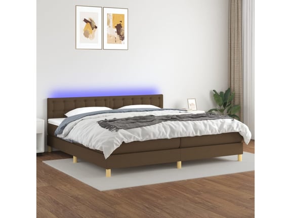 VIDAXL Box spring postelja z vzmetnico LED temno rjava 200x200cm blago