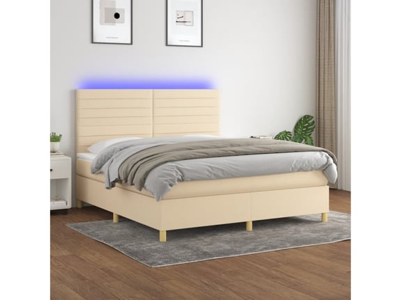 VIDAXL Box spring postelja z vzmetnico LED krem 180x200 cm blago