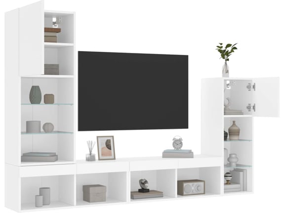 VIDAXL Komplet TV omaric LED 4-delni bel inženirski les
