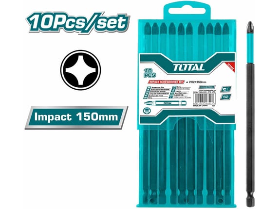 TOTAL TOOLS 10-delni set udarnih nastavkov za izvijač 150mm/ INDUSTRIAL