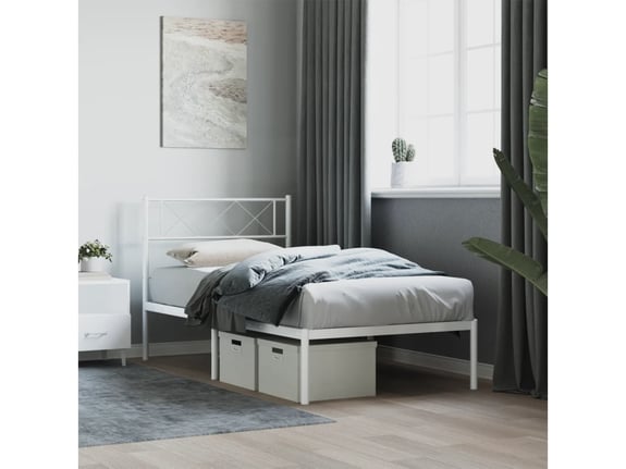 VIDAXL Kovinski posteljni okvir z vzglavjem bel 90x190 cm