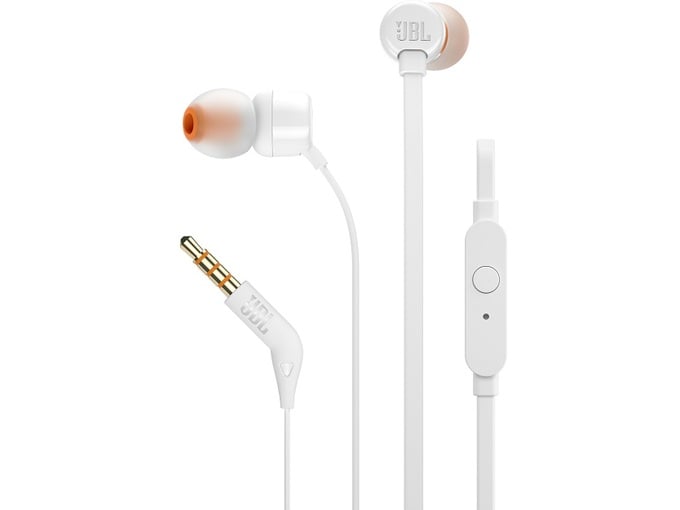 JBL ušesne slušalke z mikrofonom Tune 110, bela