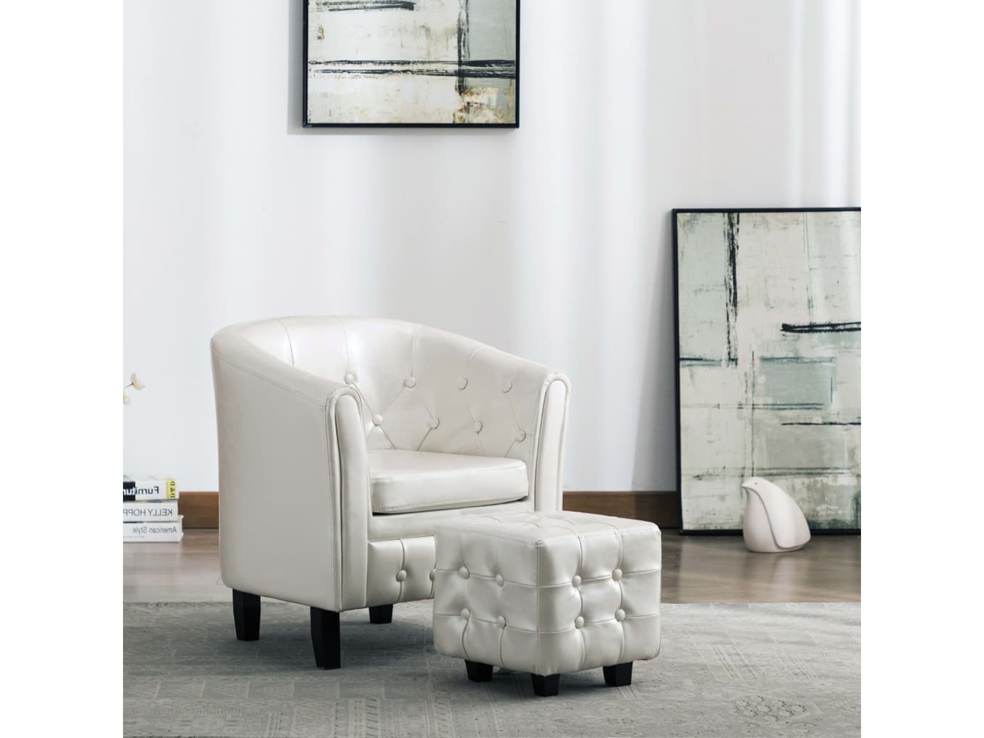 VIDAXL Tubast stol s stolčkom za noge iz belega umetnega usnja