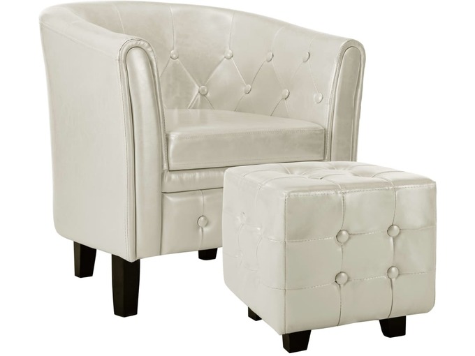 VIDAXL Tubast stol s stolčkom za noge iz belega umetnega usnja