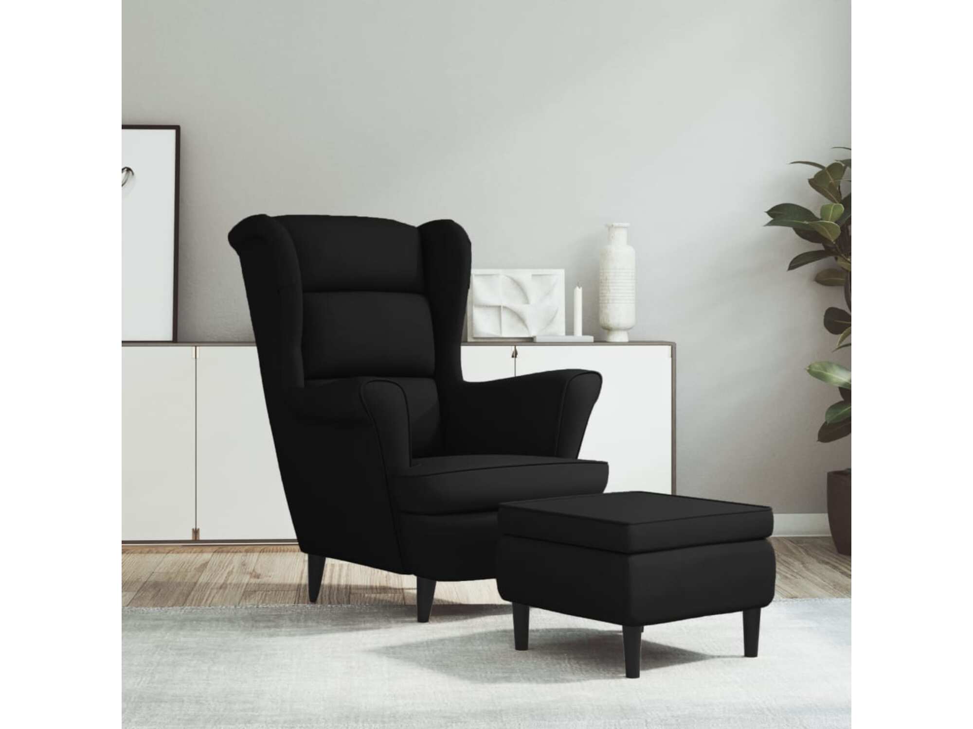 VIDAXL Fotelj s stolčkom črn žamet