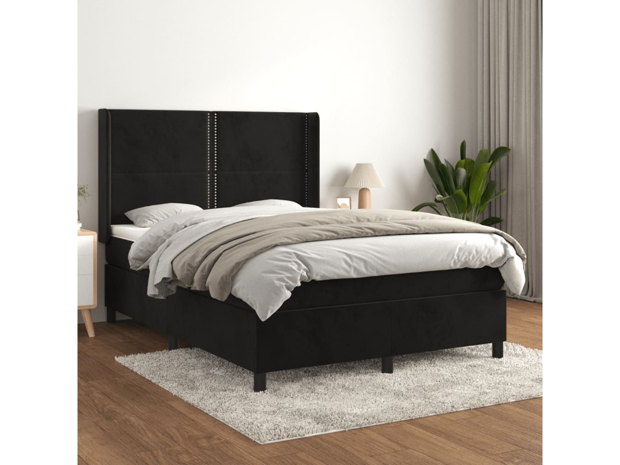 VIDAXL Box spring postelja z vzmetnico črna 140x200 cm žamet