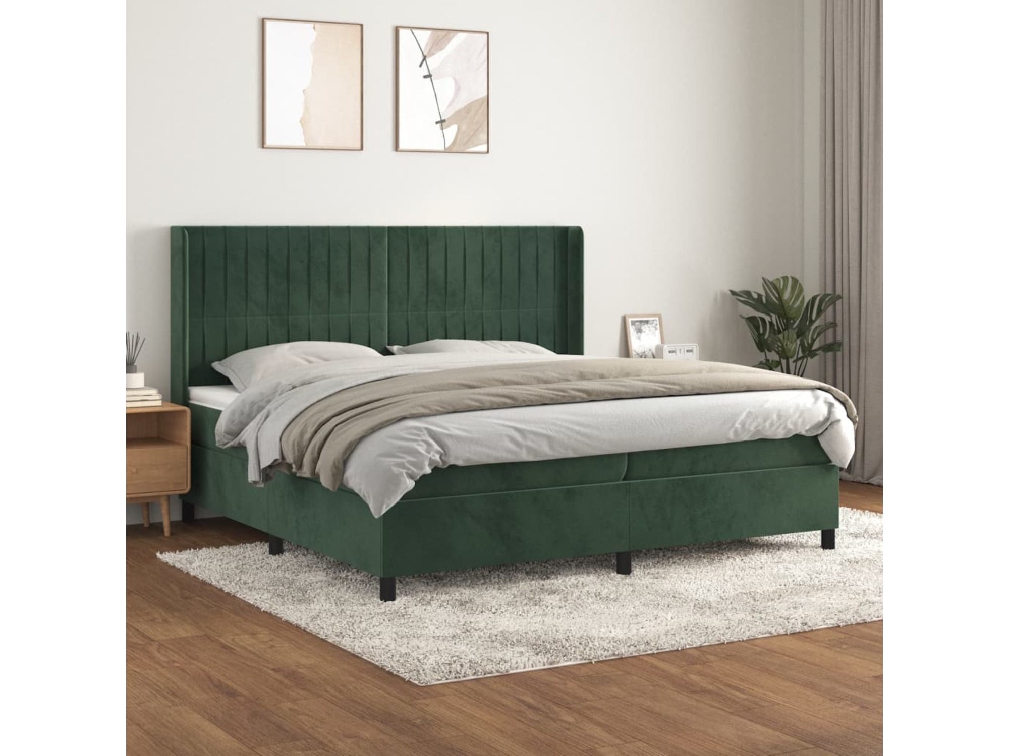 VIDAXL Box spring postelja z vzmetnico temno zelena 200x200 cm žamet