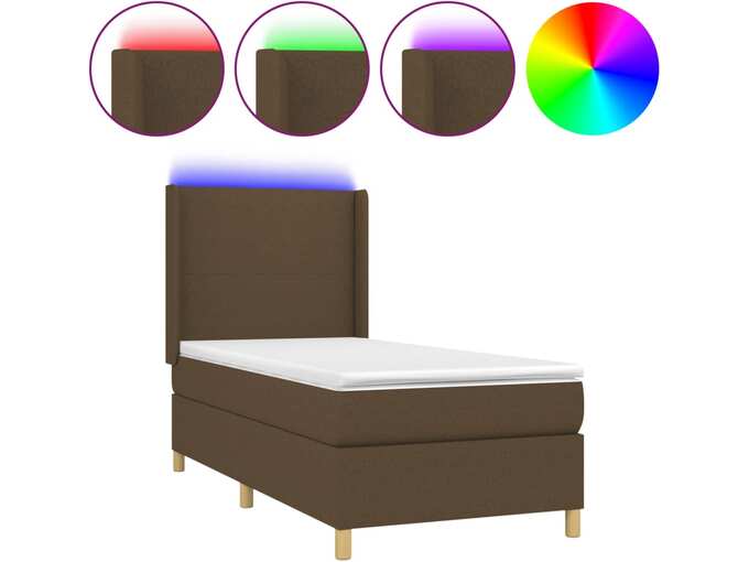 VIDAXL Box spring postelja z vzmetnico LED temno rjava 90x200 cm blago