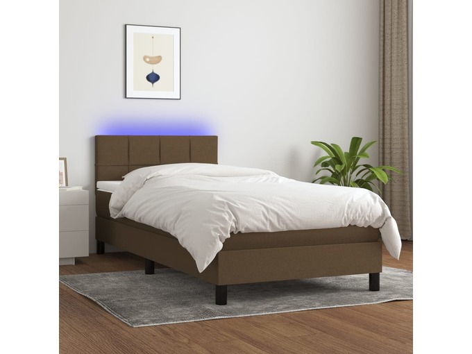 VIDAXL Box spring postelja z vzmetnico LED temno rjava 100x200cm blago