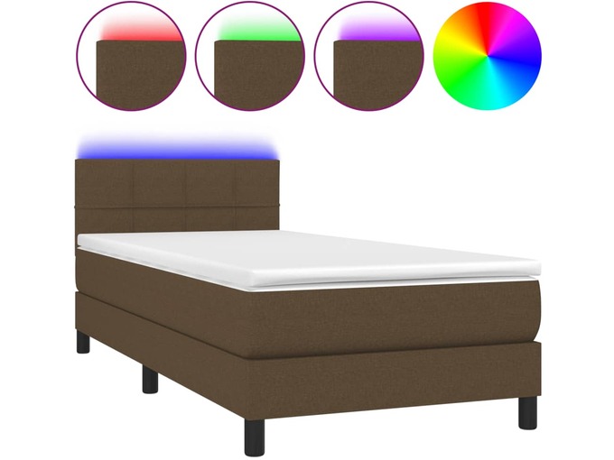 VIDAXL Box spring postelja z vzmetnico LED temno rjava 100x200cm blago