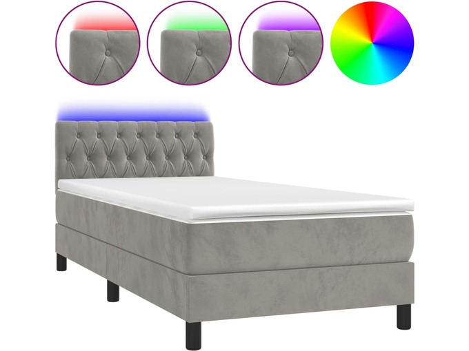 VIDAXL Box spring postelja z vzmetnico LED svetlo siva 100x200cm žamet
