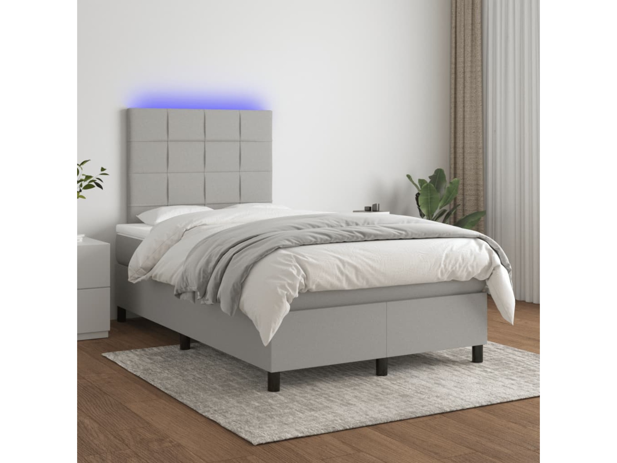 VIDAXL Box spring postelja z vzmetnico LED sv. siva 120x200 cm blago