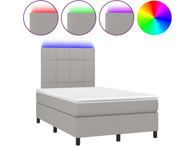 VIDAXL Box spring postelja z vzmetnico LED sv. siva 120x200 cm blago