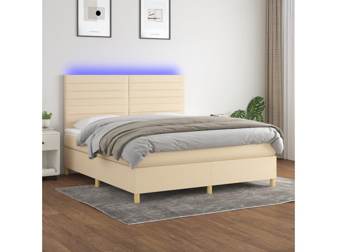 VIDAXL Box spring postelja z vzmetnico LED krem 180x200 cm blago