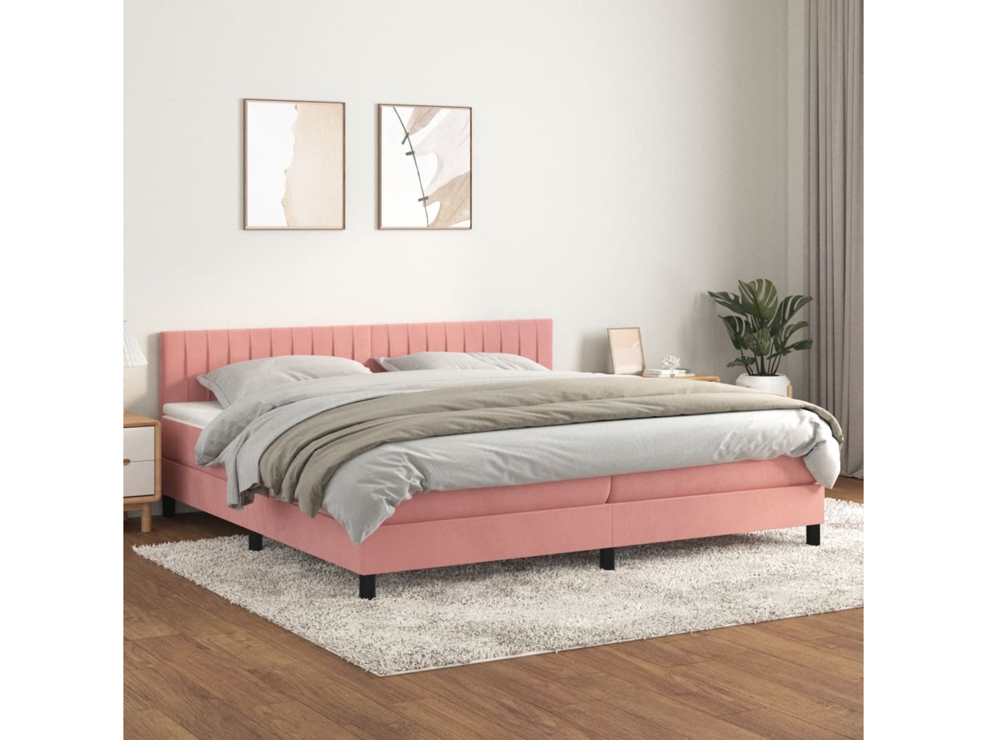 VIDAXL Box spring postelja z vzmetnico roza 200x200 cm žamet