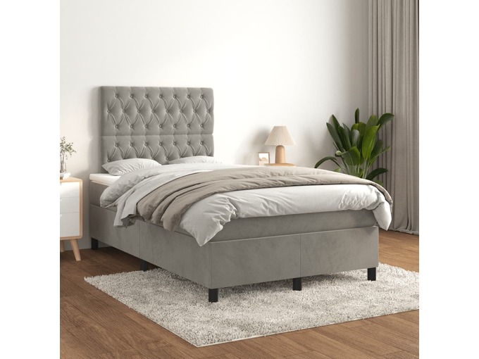 VIDAXL Box spring postelja z vzmetnico svetlo siva 120x200 cm žamet