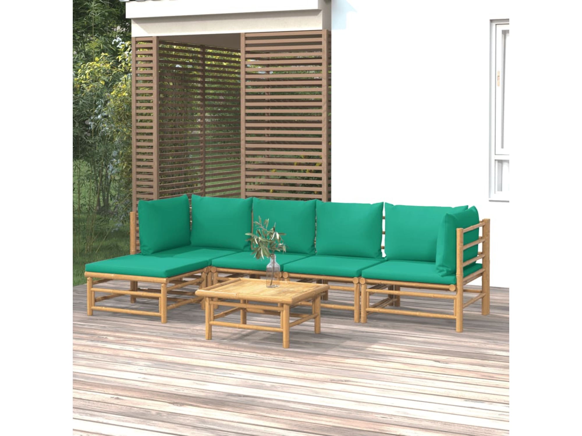 VIDAXL Vrtna sedežna garnitura 6-delna z zelenimi blazinami bambus