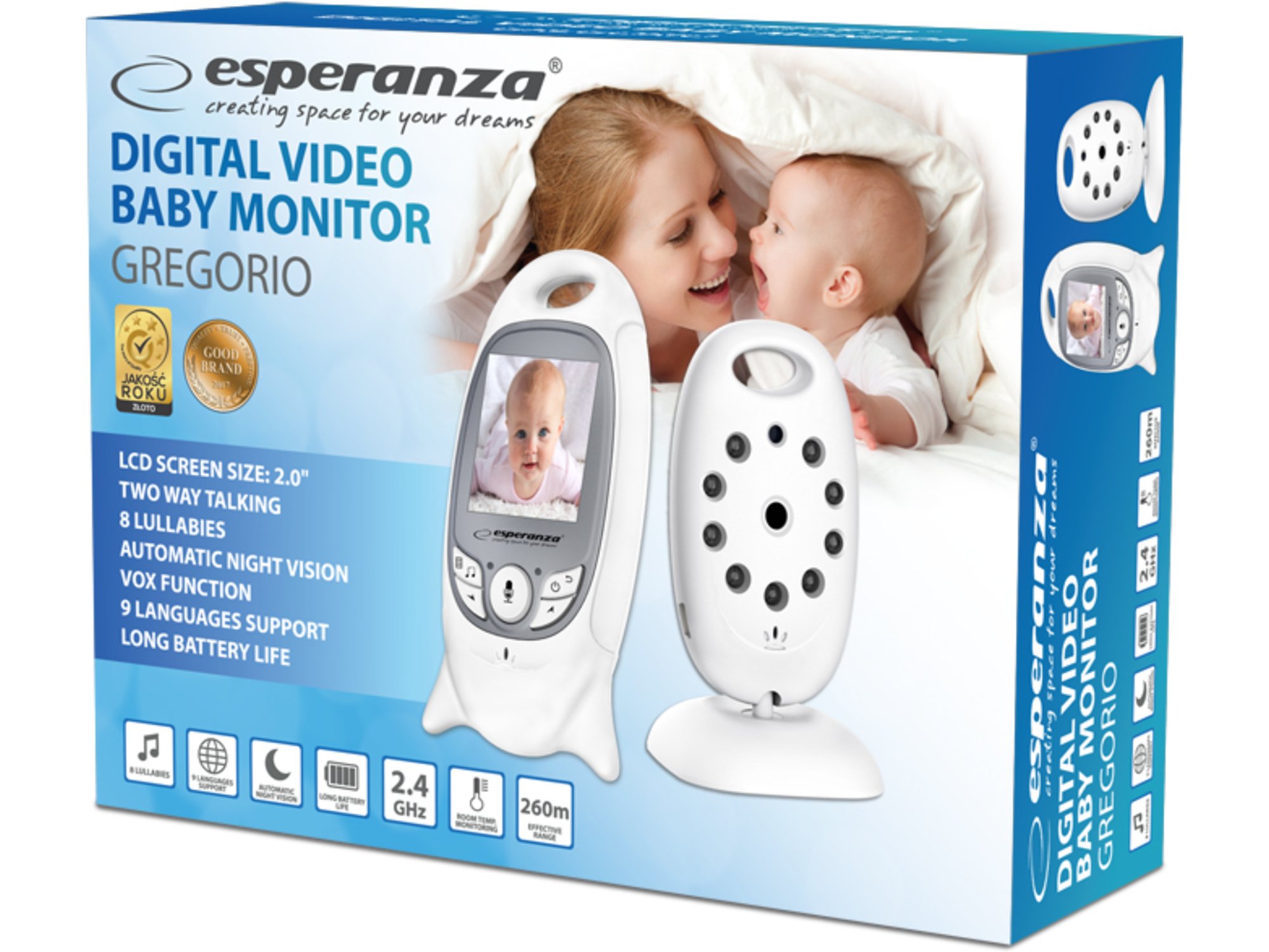 ESPERANZA baby Monitor otroška varuška z nočno video kamero in 2.0 LCD zaslonom do 260m EHM001