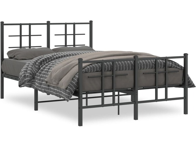 VIDAXL Kovinski posteljni okvir z vzglavjem in vznožjem črn 120x190 cm