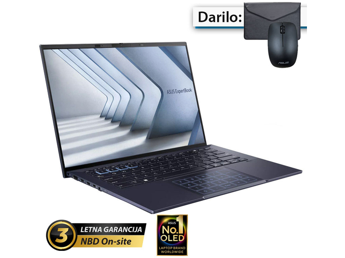 ASUS expertbook b9 oled 14 (35,56cm) wqxga core 7 150u 32gb 1tb 0,99kg win11 pro prenosni računalnik + darilo: ovitek in miška (b9403cvar-wb75d2x)