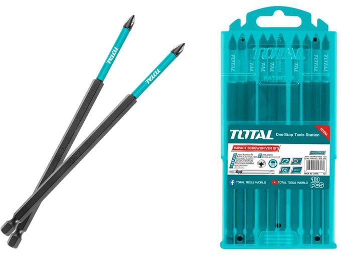 TOTAL TOOLS 10-delni set udarnih nastavkov za izvijač 250mm / INDUSTRIAL